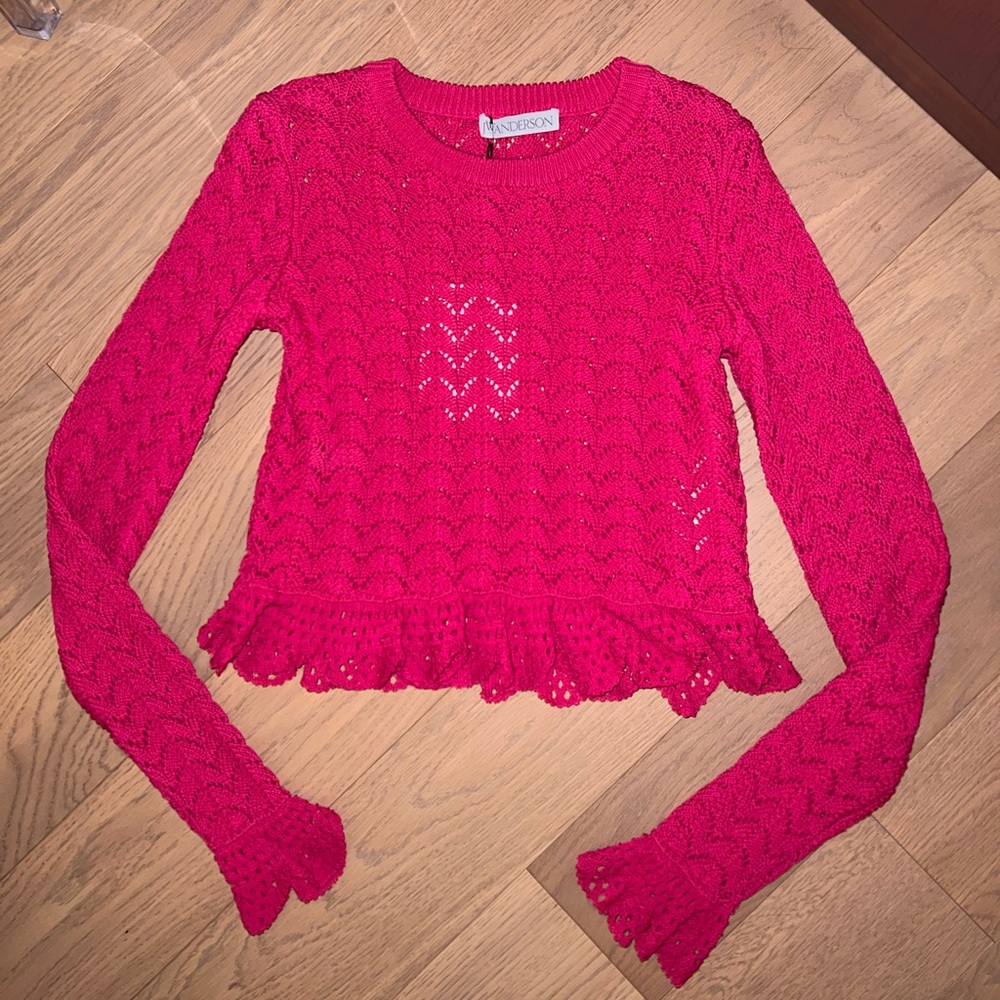 JW ANDERSON FRILL DETAIL LONG SLEEVE CROCHET EFFECT TOP